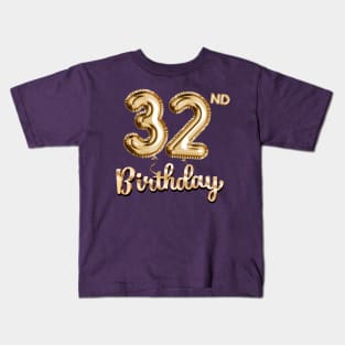 32nd Birthday Gifts - Party Balloons Gold Kids T-Shirt